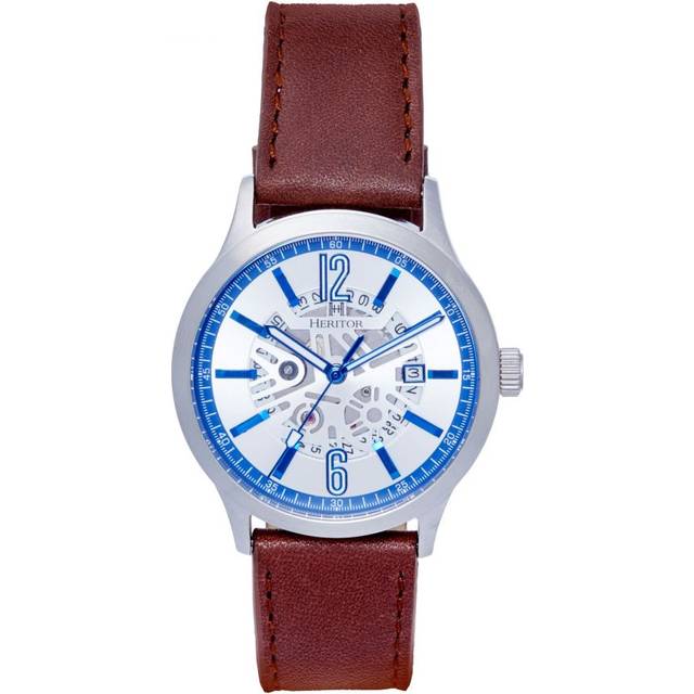Heritor Automatic Dayne Leather-Band Watch w/Date - Blue - One Size