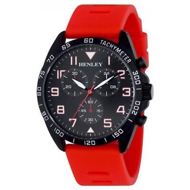 Henley men's multi eye black dial with red sports large silicone strap watch