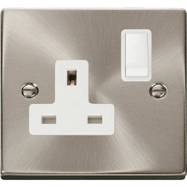 Click Deco 1 Gang 13A DP Switched Socket Outlet Satin Chrome Insert White