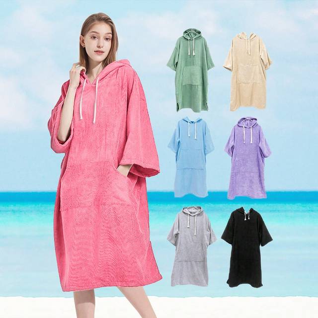 SHEIN A Solid-Colored Bathrobe With Hood And Sleeves, Minimalist Style Superfine Fiber Changing Bathrobe With Hooded Loops, Thick And Warm Adult Beach Cloak