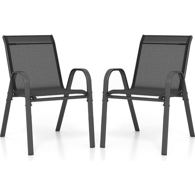 Costway Set of 2 Black Stackable Metal Dining Chairs with Armrest - 69 x 69 x 11cm