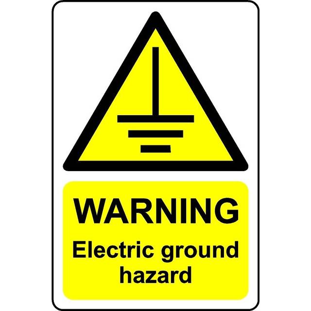 Warning electric ground hazard safety sign - 1mm Plastic sign - 100mm x 150mm