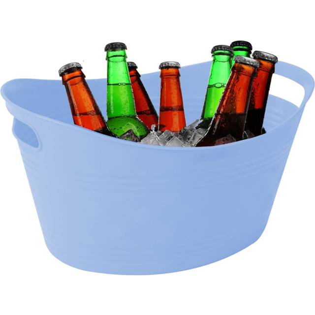 Small Blue Plastic Ice Bucket With Handles Drink Cooler Tub Party BBQ