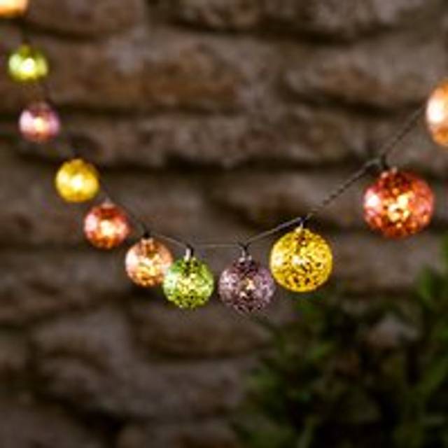20 Solar USB Moroccan Metal String Lights - Warm White