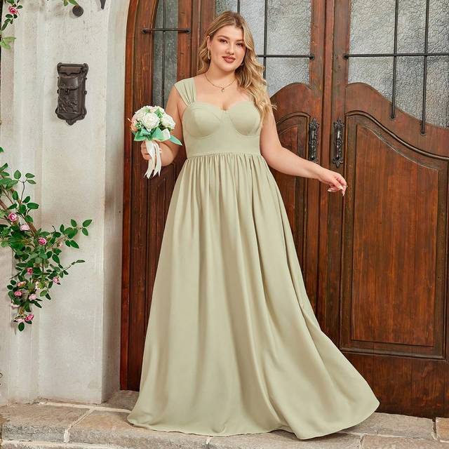 SHEIN Plus Size Cardamom Green Wide Strap Sweetheart Neck Vacation Sense Simple Elegant Bridesmaid Dresses Formal Dresses