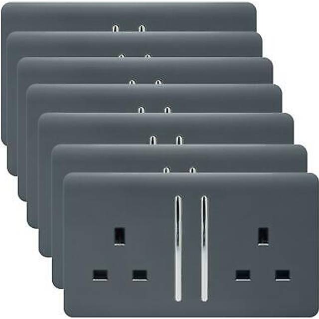 Trendi Switch 2 Gang Long Switch Warm Grey Plug Socket 7 Pack - 9 x 15 x 3cm