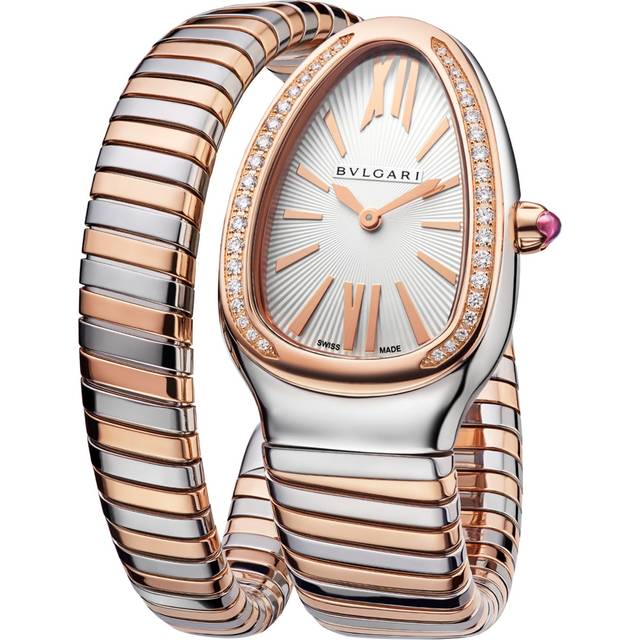 Bvlgari Rose Gold, Stainless Steel, Diamond and Rubellite Serpenti Tubogas Watch - Grey - 35mm