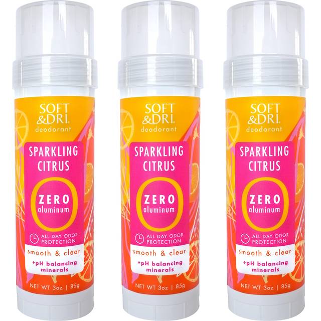 Soft & Dri Sparkling Citrus Aluminum Free Deodorant  3 oz  Smooth and Clear Stick  pH Balancing Minerals  3 pack
