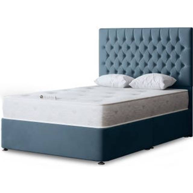 DS Living Seraphine Divan Bed Metallic Blue with Headboard King, Blue