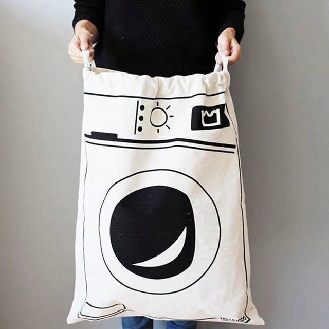 SHEIN 1pc Washing Machine Pattern Drawstring Drawstring Storage Bag, Travel Garments Bag, Machine Washable Garment Drawstring Bag, Large Capacity Laundry Ba