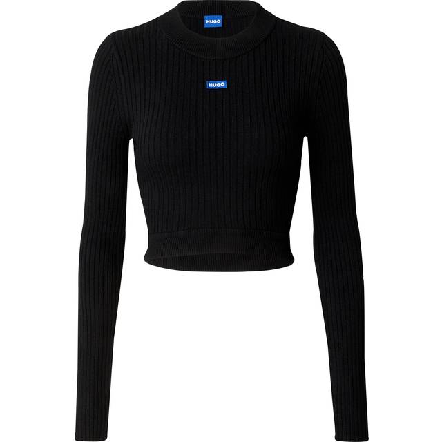 Cropped sweater with blue logo label