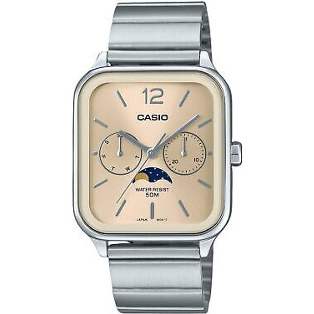Casio Standard Analog Moon Phase Stainless Steel Champagne Dial Quartz MTP-M305D-9AV Men&#39;s Watch