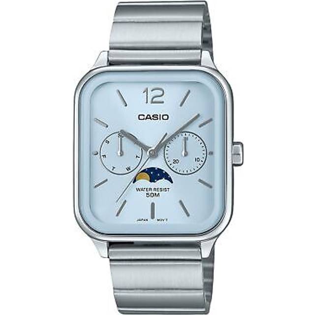 Casio Standard Analog Moon Phase Stainless Steel Baby Blue Dial Quartz MTP-M305D-2AV Men&#39;s Watch