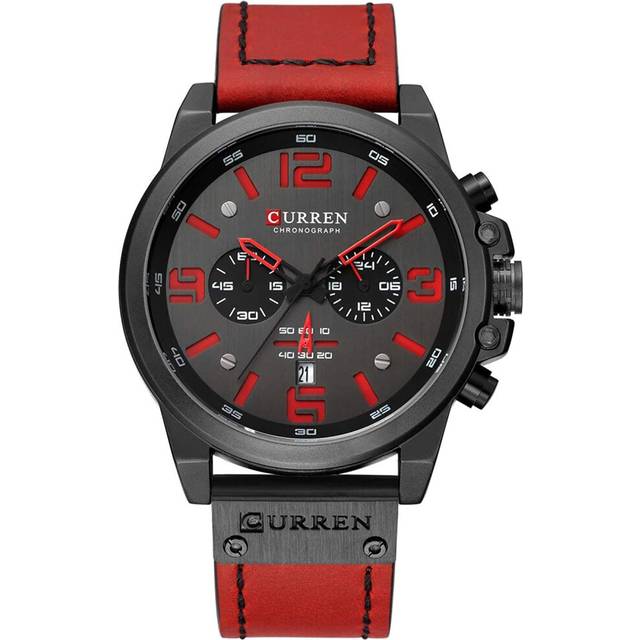 VEANXIN Big Face Sports Watch for Men Red Leather Wrist Watch Waterproof Analog Male Casual Quartz Watch