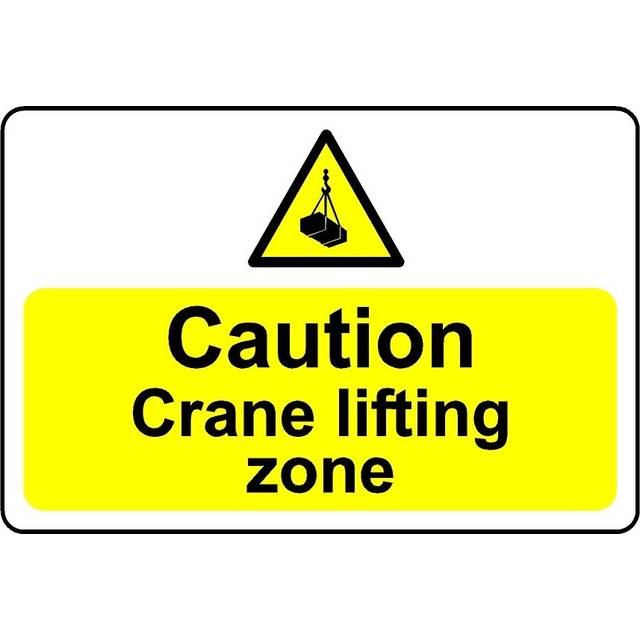Caution crane lifting zone safety sign - 3mm Aluminium sign - 600mm x 400mm