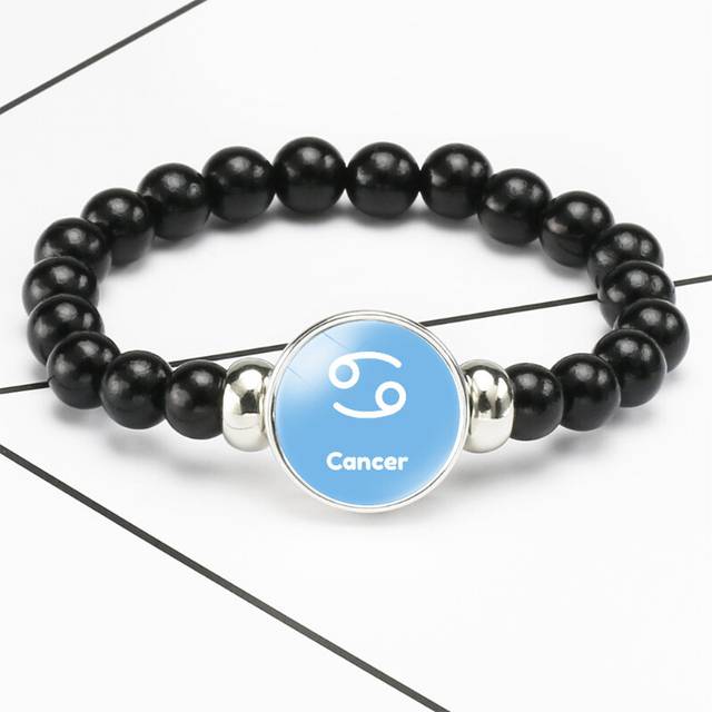 (Cancer) Sign Zodiac Beaded Bracelet Handmade Elastic Cord Gemstone Jewelry Gift