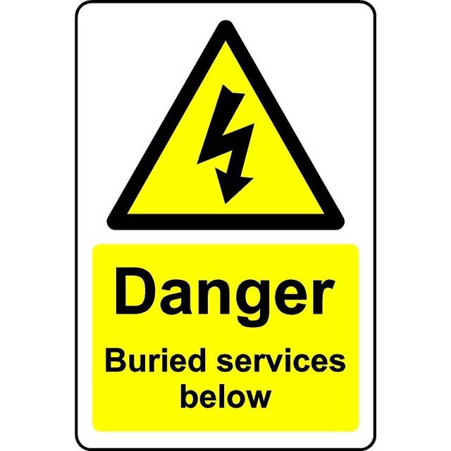 Danger buried services below safety sign - Self adhesive sticker - 100mm x 150mm