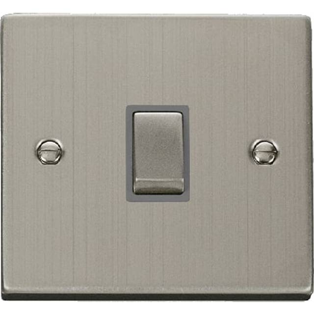 Click Deco 20A 1 Gang Double Pole 'Ingot' Switch Stainless Steel Insert Grey