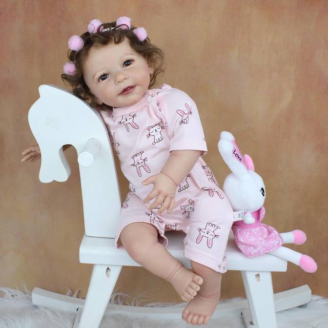 BZDOLL 55 CM 3D-Paint Skin Soft Silicone Reborn Baby Doll Toy For Girl Like Real 22 Inch Princess Smiling Lisa Bebe Dress Up Alive Gift Eyes, 55cm 3D-skin Doll brown