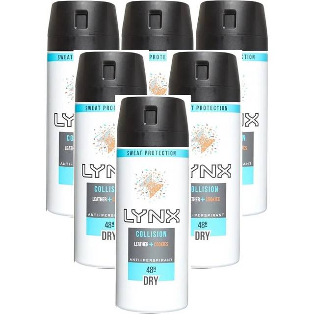 6 x 150ml Lynx Collision Leather + Cookies 48H Dry Antiperspirant  Spray
