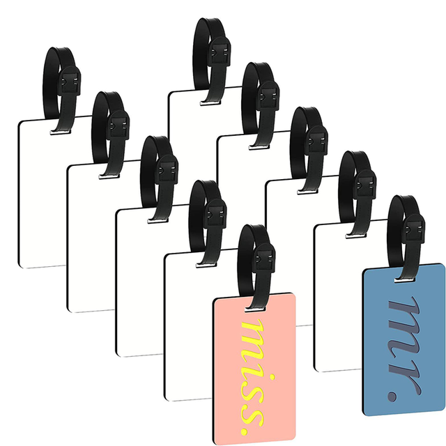 moresk-10PCS Sublimation Blank Luggage Tags Blank Travel Bag Baggage Tags with Strap Double Sided MDF Suitcase Label Tag