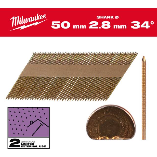 Milwaukee 34deg Ring Shank D-Head Framing Nails Galvanised 50mm (2200pc) in Gold