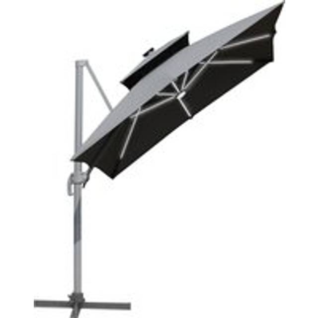 Outsunny Waterproof 3m Cantilever Parasol, Outdoor Offset Patio Umbrella, Solar LED Lighted Hanging Sun Shade Canopy w/ Tilt & Crank Handle Aosom UK