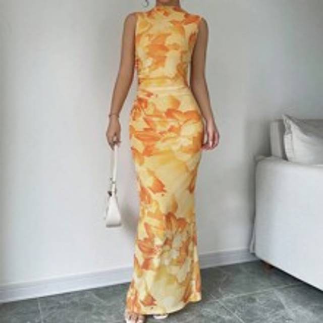 Rafferiza Women&#39;s Elegant Flower Print Cinched Waist Fish-Tail Dress, Summer Maxi Women Outfit