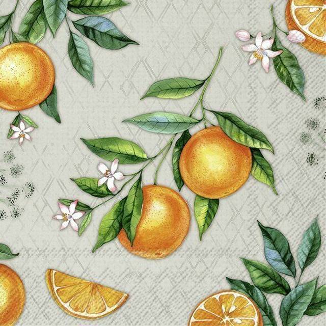 IHR Oranges Fruit Grey Print Lunch Paper Napkins 20-Pack Disposable 3-Ply
