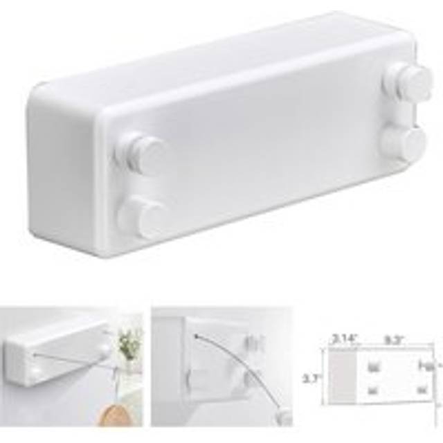 Coocheer - T-Retractable Clothesline for Indoor and Outdoor Use, 2 13.8Feet Stainless Steel Clothes Lines, No Need to Drill Holes Wall Mount - White