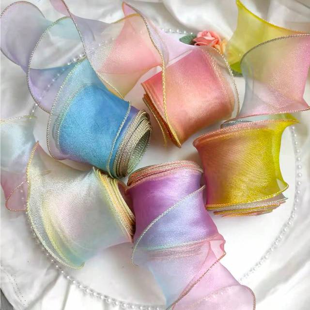 SHEIN 1pc/3 Sizes Iridescent Gradient Sheer Organza Ribbon For Gift Wrapping And Craft Decoration