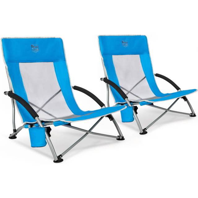 TIMBER RIDGE Low Beach Chair Set of 2, Folding Lightweight Camping Chair with Mesh Back Carry Bag Cup Holder Armrest, Foldable Chair for Garden