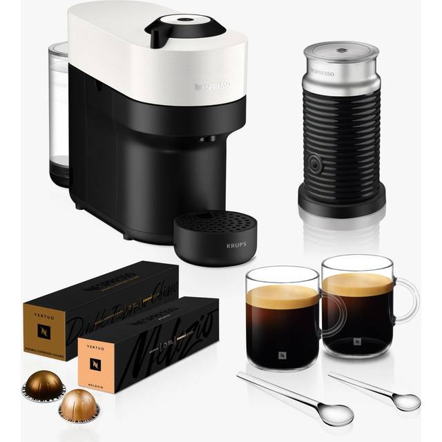 Nespresso Vertuo Barista Bundle Pop Coffee Machine by KRUPS with Milk Frother & Mugs, White