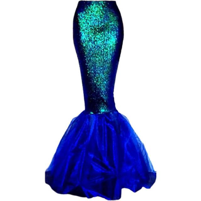 (Blue, M = UK/AU 10 = EU 36) Womens Lady Mermaid Tail Full Skirt Adult Cosplay Costume Party Maxi Fancy Dress