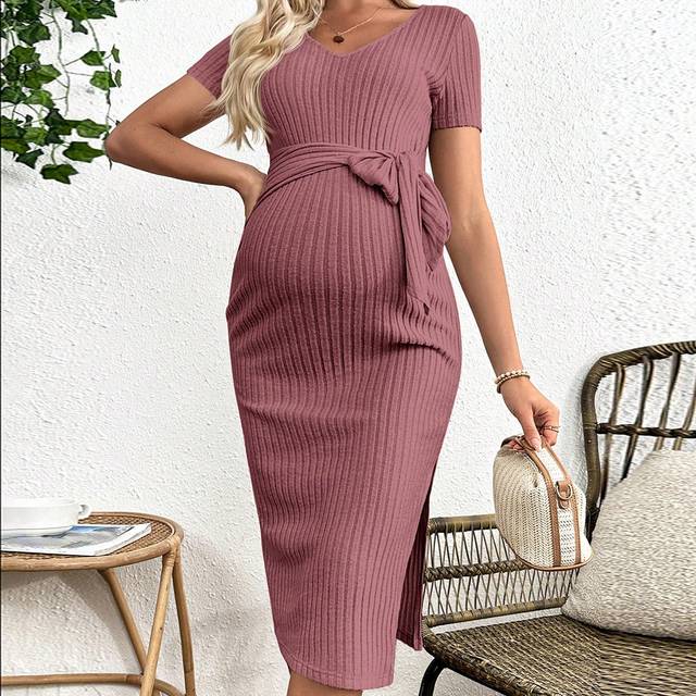 SHEIN Maternity Casual V-Neck Sleeveless Slim Fit Midi Dress