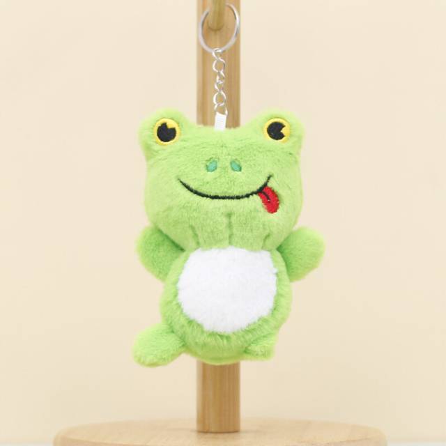 (Green Frog) Adorable Cartoon Frog Plush Toy Keychain Soft Stuffed Animal For Bags And Gifts