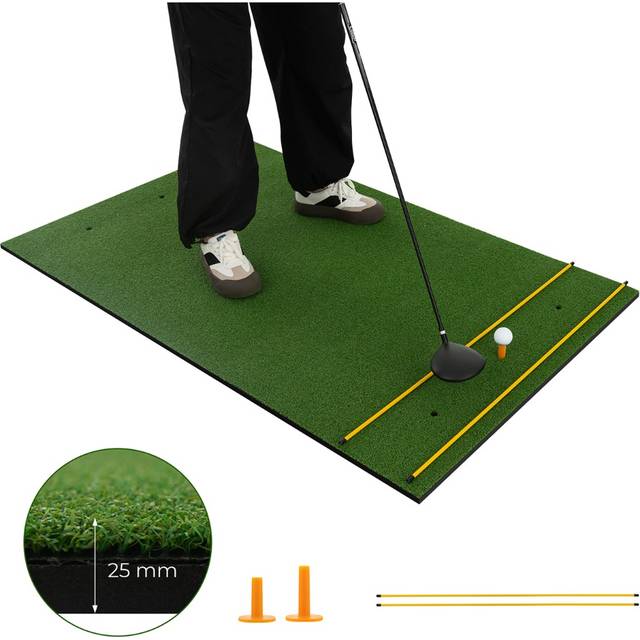 Costway Golf Hitting Mat with Rubber Tees and Alignment Sticks 25mm - Multi