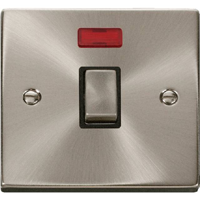 Click Deco 20A 1 Gang DP 'Ingot' Switch with Neon Satin Chrome Insert Black