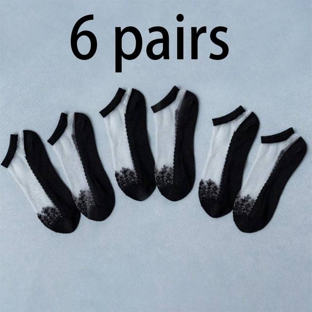 SHEIN 6 Pairs/Set Summer Thin Solid Color Seaweed Pattern Short Socks, Breathable Absorbent Antiskid All-Match Women Socks