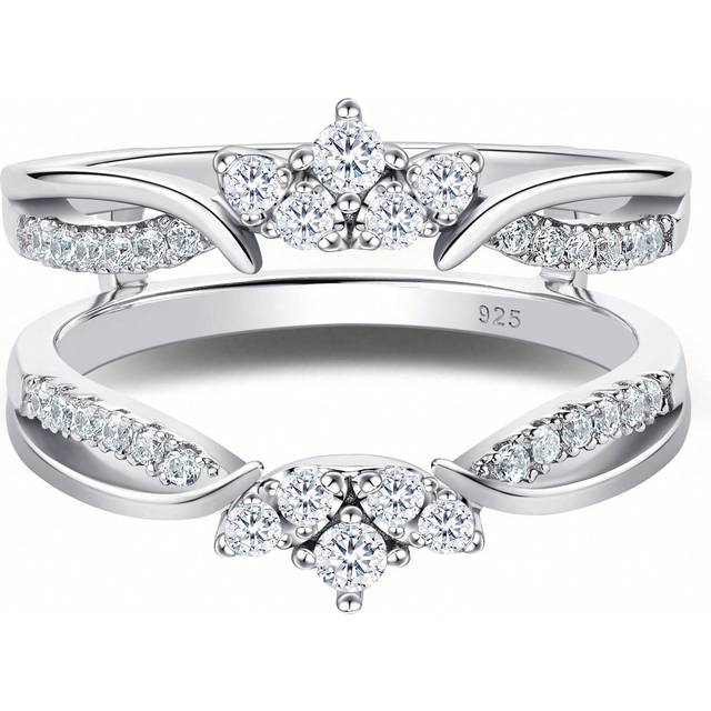 AIHUASI 1pc 925 Sterling Silver Women&#39;s Crown Guard Ring Round Cut Cubic Zirconia Enhancers For Engagement Ring Exquisite Wedding Fine Jewelry Gift