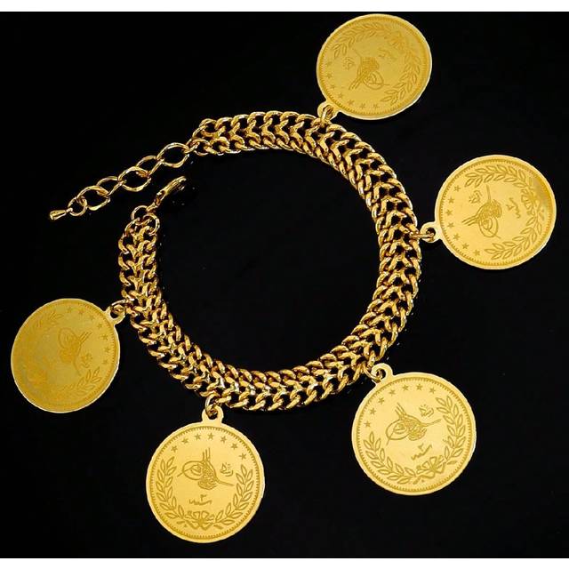 SHEIN 1pc Gold Coin Bracelet Double Chain Bracelet Suitable For Men And Women Daily Festival Wear