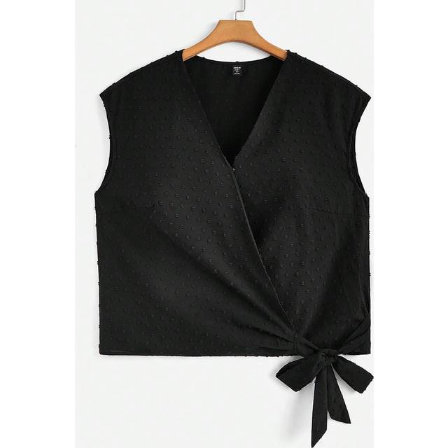 SHEIN Plus Size Vacation Wrap Front Blouse With Tie Knot And Side Slit