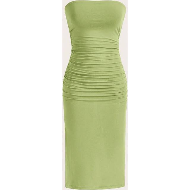 SHEIN Summer Outfit Split Thigh Black Tube Bodycon Dress