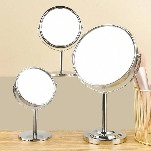 SHEIN 1pc Round Mirror Paper Box Packed, Stainless Steel Desktop Makeup Mirror Decoration, Flipable Mirror Tabletop Double-Sided HD Vanity Mirror, Packaging