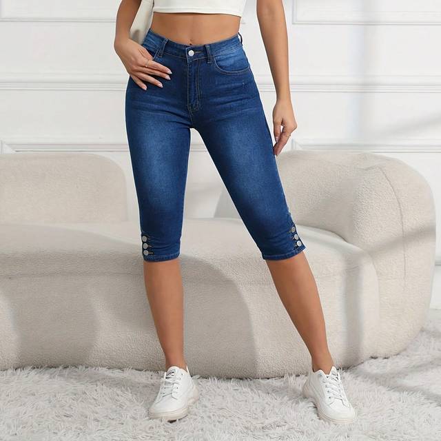SHEIN Elastic Tight Fit Women&#39;s Cropped Casual Jeans