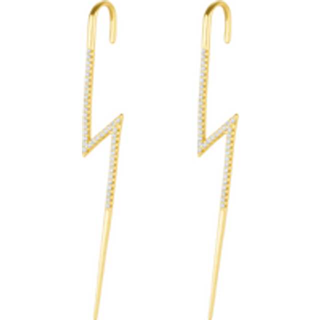 Sterling Silver Lightning Bolt Ear Crawler With White Gemstones - Pair - Gold - One Size