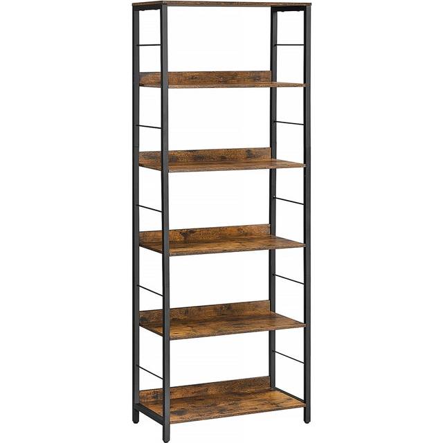 5-Tier Standing Bookshelf Rustic Brown and Ink Black, 6 Tier ( 178H cm)