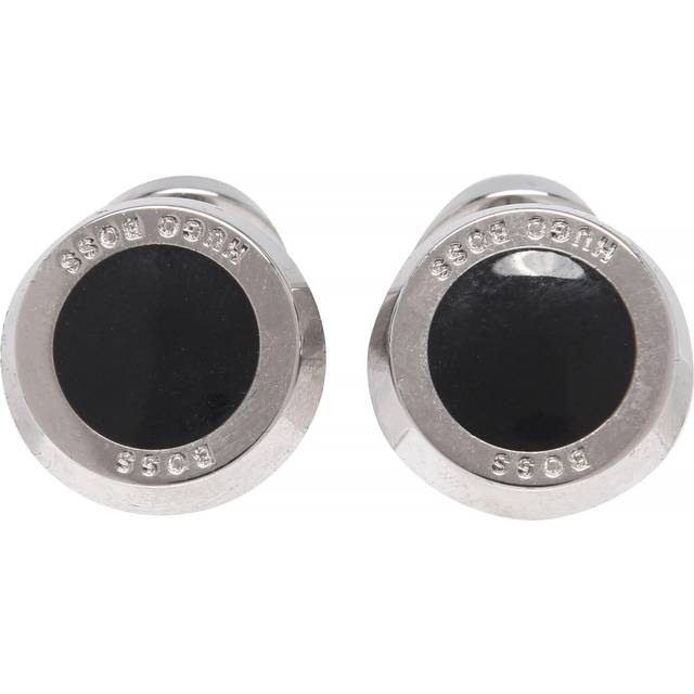 Round cufflinks with black-enamel insert - Black