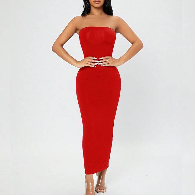 SHEIN Split Back Tube Summer Women Outfit Dress