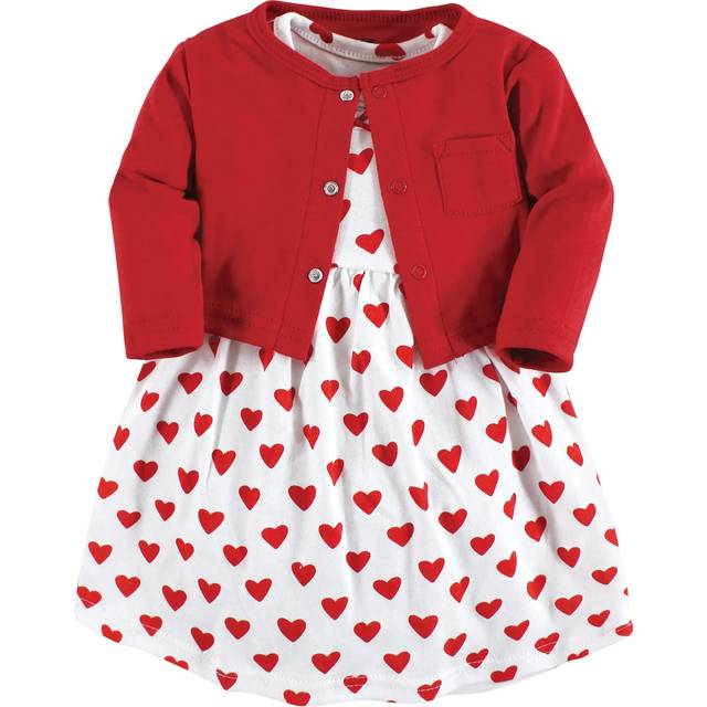 Hudson Baby baby girls Hudson Infant Girl Cotton and Cardigan Set  Red Hearts  4 Toddler Casual Dress  Red Hearts  3-4T US